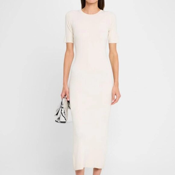 NEW NWOT Enza Costa Silk Sweater Rib Half Sleeve Dress in Off White FWRD MAXI - Picture 1 of 4
